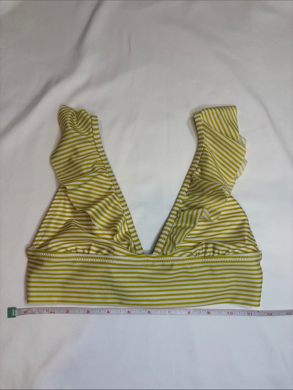 Chartreuse Yellow Green and White Stripe Aerie Ruffle Strap Longline Bikini Top